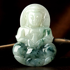 天然翡翠A货观音吊坠★冰糯种翡翠飘蓝花观世音菩萨挂坠