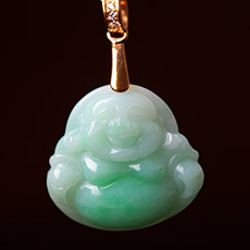 精品翡翠弥勒佛吊坠★手工雕冰豆种翡翠大肚佛挂坠