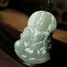 精品天然翡翠A货观音吊坠★手工雕翡翠冰种俏色观音挂坠