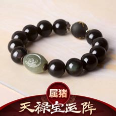 属猪人2020年生肖吉祥物★天禄宝运阵手链男款★和田玉配黑曜石沉香小叶紫檀多款可选