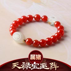 属猪人2020年生肖吉祥物★天禄宝运阵手链女款★和田玉配红玛瑙石榴石多款可选