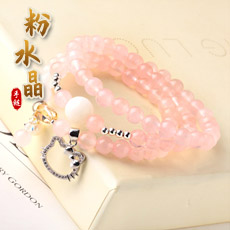 天然粉水晶海星手链★甜美粉晶kitty猫多层手串
