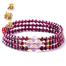 天然石榴石手链★3.5mm紫牙乌石榴石多圈手串★高贵优美典雅