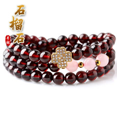 【观因缘】天然石榴石手链★精美四叶草多圈手串★优雅女性饰品