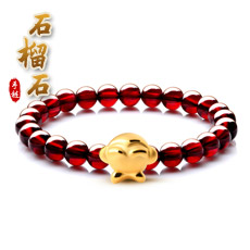 天然石榴石十二生肖手链★黄金足金属相单圈手串★优雅女性生肖吉祥物饰品