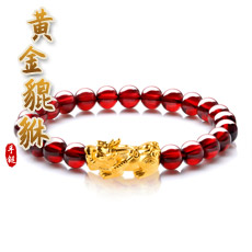 【多款】石榴石黄金貔貅手链★足金旺财皮休配转运金珠单圈多圈可选