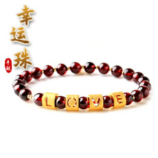 黄金转运珠石榴石单圈手链★3D硬金工艺love隔珠★情人节礼物