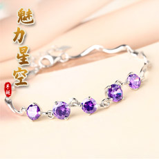925银魅力星空款时尚韩版手链★合成锆石仿宝石甜美女性手镯★紫色白色简约学生个性生日礼物