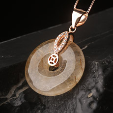 天然发晶平安扣吊坠