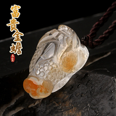 天然红水晶金蟾吊坠★手工雕红晶三脚金蟾蜍小挂坠