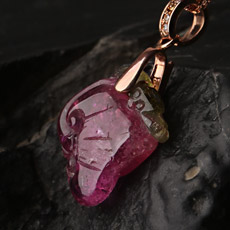 天然碧玺吊坠★女款天然西瓜红碧玺挂坠