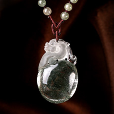 天然绿幽灵貔貅吊坠★水晶皮丘毛衣链饰品