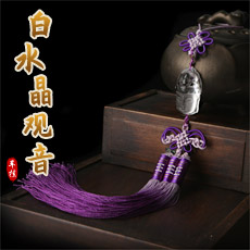 天然白水晶车挂★精美水晶观音佛头车挂饰品