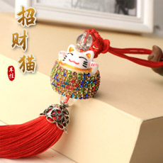陶瓷招财猫车挂★水钻汽车挂件★个性创意车饰