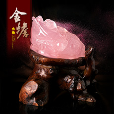 天然粉水晶金蟾摆件★送礼乔迁礼品