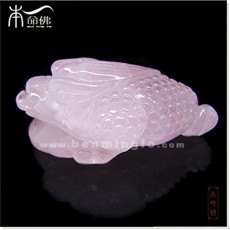天然粉水晶金蟾小摆件小把件★三足金蟾家居工艺品装饰品摆设