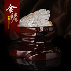 天然白水晶带俏色三足金蟾摆件★金蟾吉祥摆件