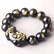 天然金曜石貔貅手链★黑曜石皮休手链饰品