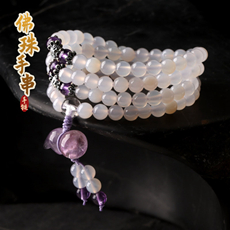 天然白玛瑙紫水晶手链★108颗佛珠手串★女士必备