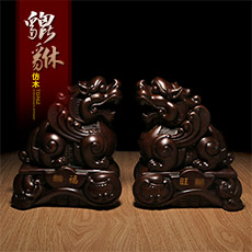 棕色仿木漆雕貔貅摆件★B款纳福旺财对貔貅★树脂皮休家居装饰品工艺品摆设