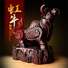 精品树脂仿木摆件★运势如虹牛势旺财★开业礼品工艺品摆设