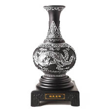 精品活性炭雕漆雕摆件★龙凤呈祥花瓶黑色凤瓶★创意工艺家具饰品