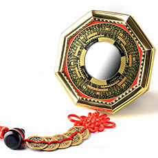 合金神兽八卦镜★金边凸镜配黑曜石五帝钱家居挂件