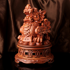 秘法九转乾坤旺财貔貅摆件★仿木黄色家居办公装饰工艺品