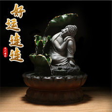 好运连连禅意佛像流水摆件★创意荷叶流水喷泉居家办公开业乔迁礼品工艺品