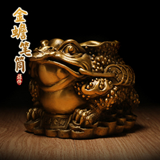 铜质金蟾笔筒摆件★三脚蟾蜍办公摆设