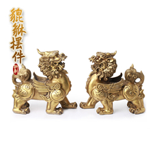精工艺铜铸成对飞貔貅摆件★皮丘工艺品摆设