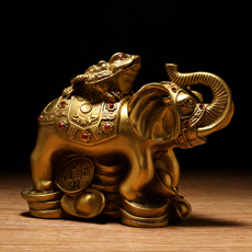 铜制金贵瑞象摆件象上金蟾