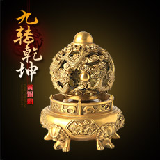 精工铜质小号秘法九转乾坤鼎★祥龙转运鼎家居办公摆件