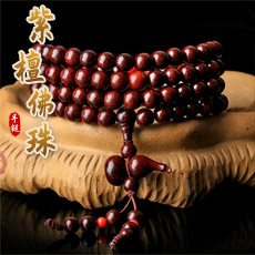 天然金星小叶紫檀108颗佛珠手链★紫檀佛珠手串配葫芦吊坠